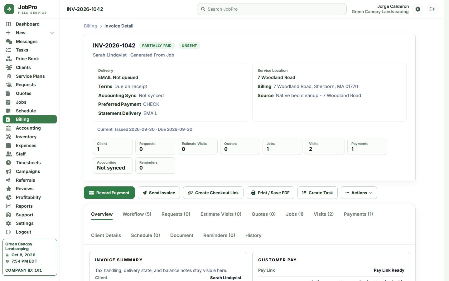 Partially paid invoice with balance due