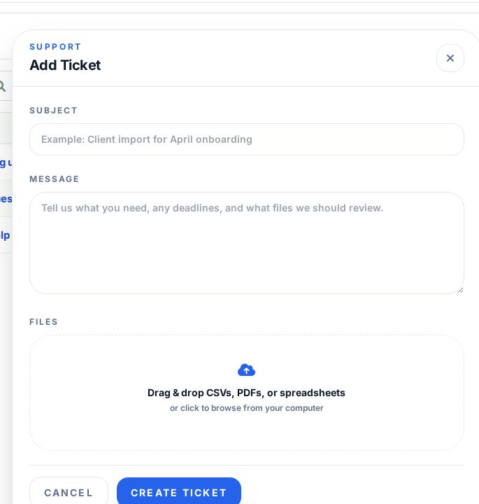 Opening a support request with the JobPro team